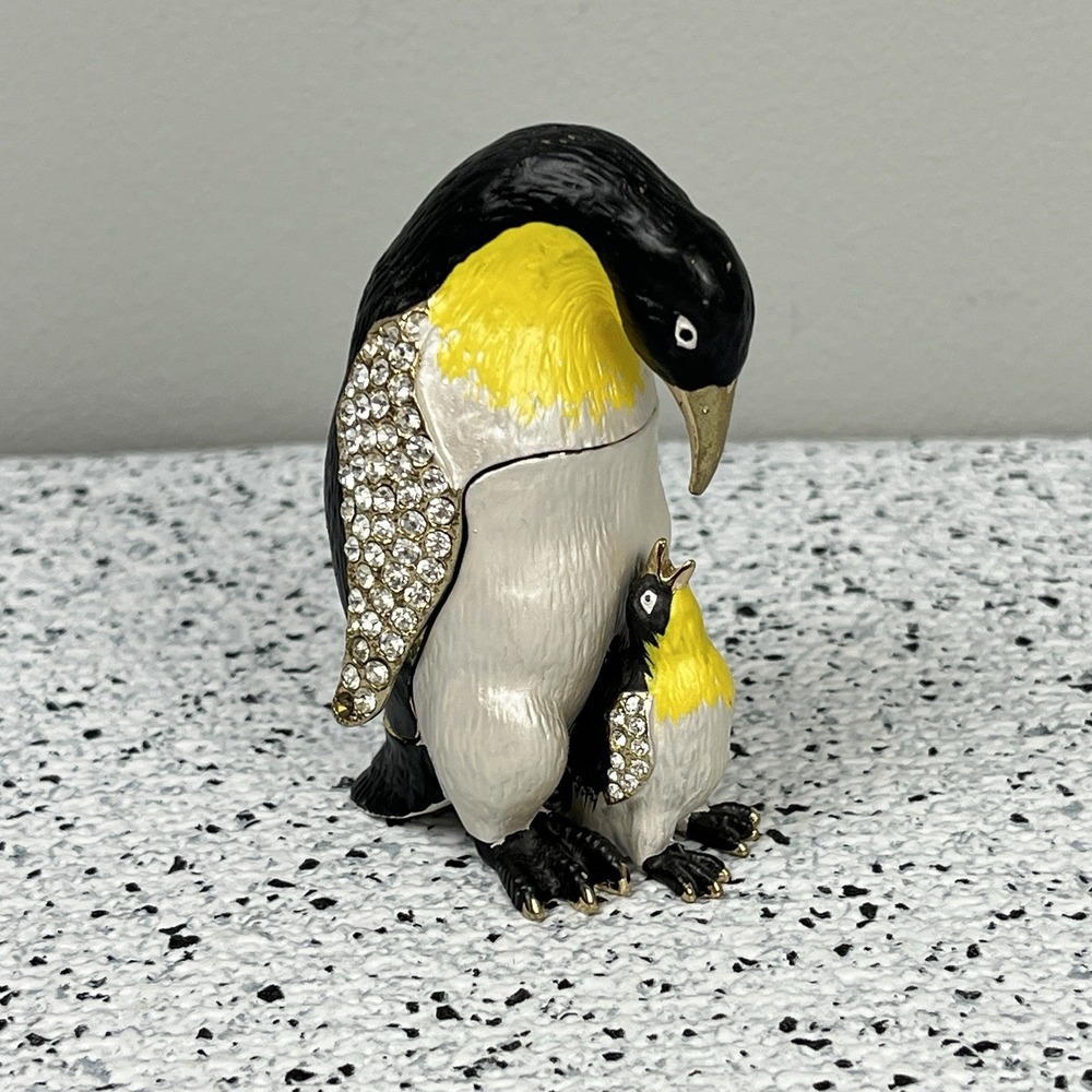 Rucinni Penguin Trinket‎ Box Enameled Metal Rhinestone Hinged Collectible
